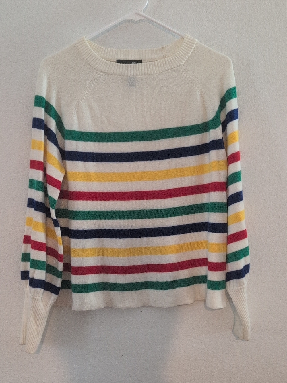 Aqua Women’s Striped Crewneck Sweater - Cream Multi